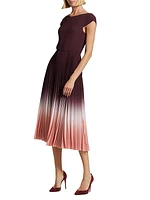 Dip-Dye Crepe Pleated Midi-Dress