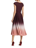 Dip-Dye Crepe Pleated Midi-Dress