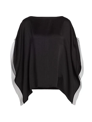 Organza-Trimmed Satin Cape Top