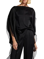 Organza-Trimmed Satin Cape Top