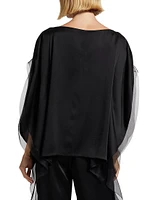 Organza-Trimmed Satin Cape Top