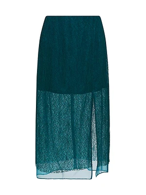 Geometric Cotton-Blend Lace Layered Midi-Skirt