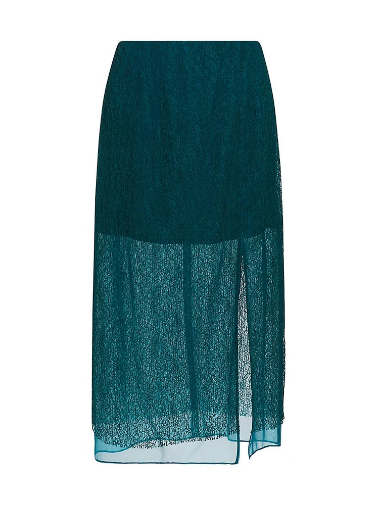 Geometric Cotton-Blend Lace Layered Midi-Skirt