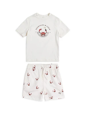 Little Boy's & Crabtain 'N Crew Graphic T-Shirt Swim Shorts Set