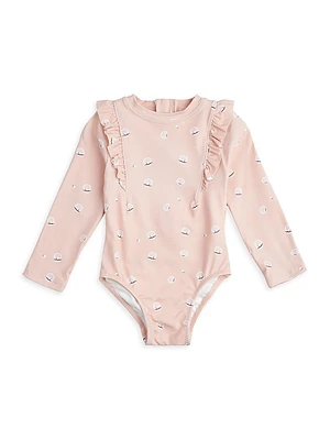 Baby Girl's Pearl Shell Long-Sleeve Bathing Suit