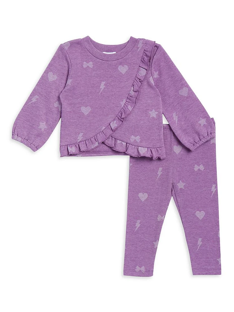 Little Girl's 2-Piece Printed Ruffled Sweatshirt & Joggers Set