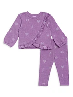 Little Girl's 2-Piece Printed Ruffled Sweatshirt & Joggers Set