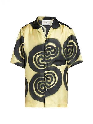 Bodil Spiral Silk Button-Front Shirt