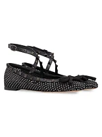 Rockstud Mesh Ballerina Flats With Crystals And Matching Studs