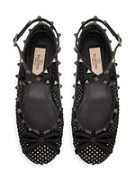 Rockstud Mesh Ballerina Flats With Crystals And Matching Studs