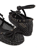 Rockstud Mesh Ballerina Flats With Crystals And Matching Studs