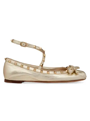 Rockstud Laminated Nappa Leather Ballerina Flats