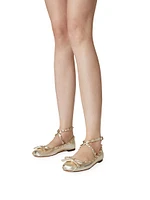 Rockstud Laminated Nappa Leather Ballerina Flats