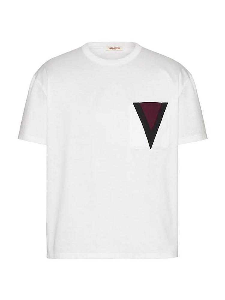 Cotton T-Shirt With Inlaid V Detail