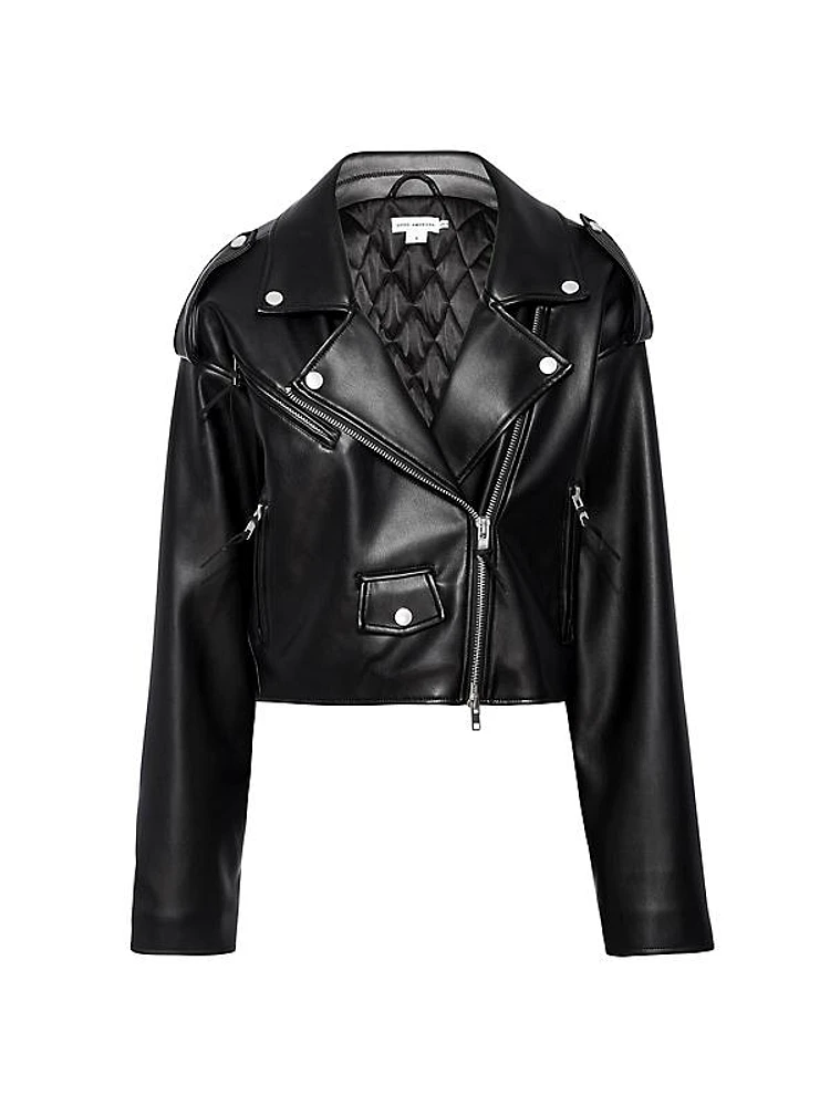 Faux-Leather Cropped Moto Jacket