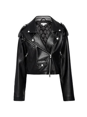 Faux-Leather Cropped Moto Jacket