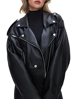 Faux-Leather Cropped Moto Jacket