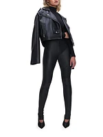 Faux-Leather Cropped Moto Jacket