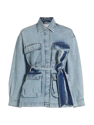 Belted Cargo Denim Jacket