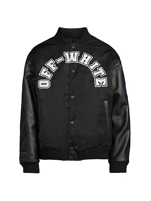 Logo Leather-Sleeve Varsity Jacket