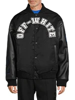 Logo Leather-Sleeve Varsity Jacket