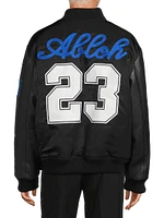 Logo Leather-Sleeve Varsity Jacket