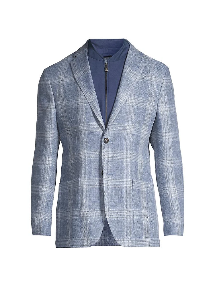 ID Plaid Linen & Wool-Blend Two-Button Suit Jacket