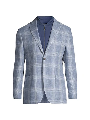 ID Plaid Linen & Wool-Blend Two-Button Suit Jacket