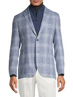 ID Plaid Linen & Wool-Blend Two-Button Suit Jacket