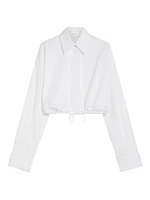 Drawstring-Hem Cotton Crop Shirt