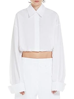 Drawstring-Hem Cotton Crop Shirt