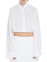 Drawstring-Hem Cotton Crop Shirt