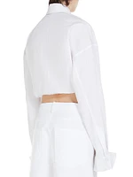 Drawstring-Hem Cotton Crop Shirt