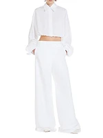 Drawstring-Hem Cotton Crop Shirt