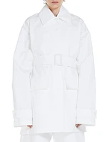 Water-Resistant Cotton Belted Raincoat