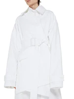 Water-Resistant Cotton Belted Raincoat