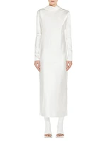 Abazia Satin Long-Sleeve Midi Dress