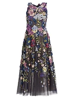 Floral Threadwork Tulle Cocktail Dress