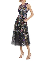 Floral Threadwork Tulle Cocktail Dress