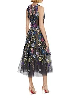 Floral Threadwork Tulle Cocktail Dress