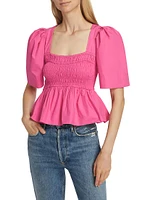 Smocked Cotton Poplin Peplum Blouse