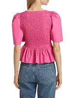 Smocked Cotton Poplin Peplum Blouse