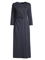 Gessy Gathered Long-Sleeve Midi-Dress