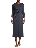 Gessy Gathered Long-Sleeve Midi-Dress