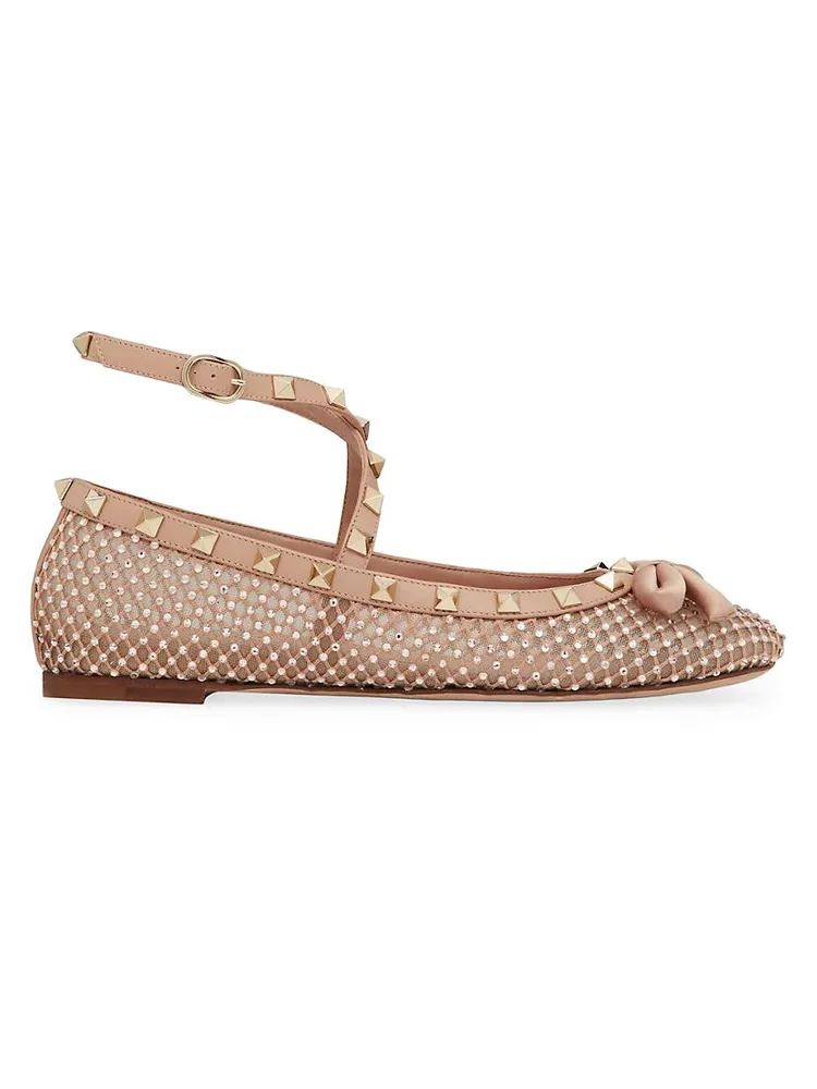 Rockstud Mesh Ballerina Flats With Crystals