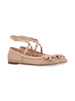 Rockstud Mesh Ballerina Flats With Crystals