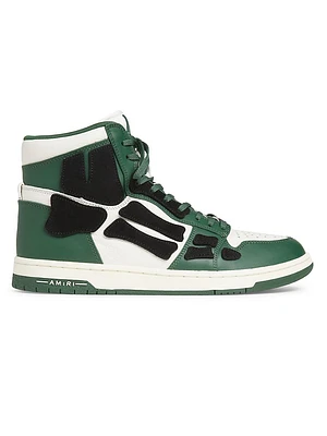 Leather-Textile High-Top Sneakers