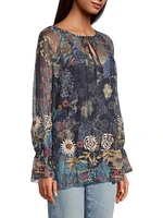 Mazzy Floral-Embroidered Mesh Top