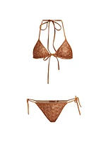 Metallic Knit Triangle 2-Piece Bikini Set