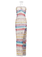 Zig-Zag Halter Drawstring Cover-Up